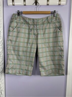 adidas Light Gray and Green Plaid Climalite Athletic Bermuda Shorts Size 8
